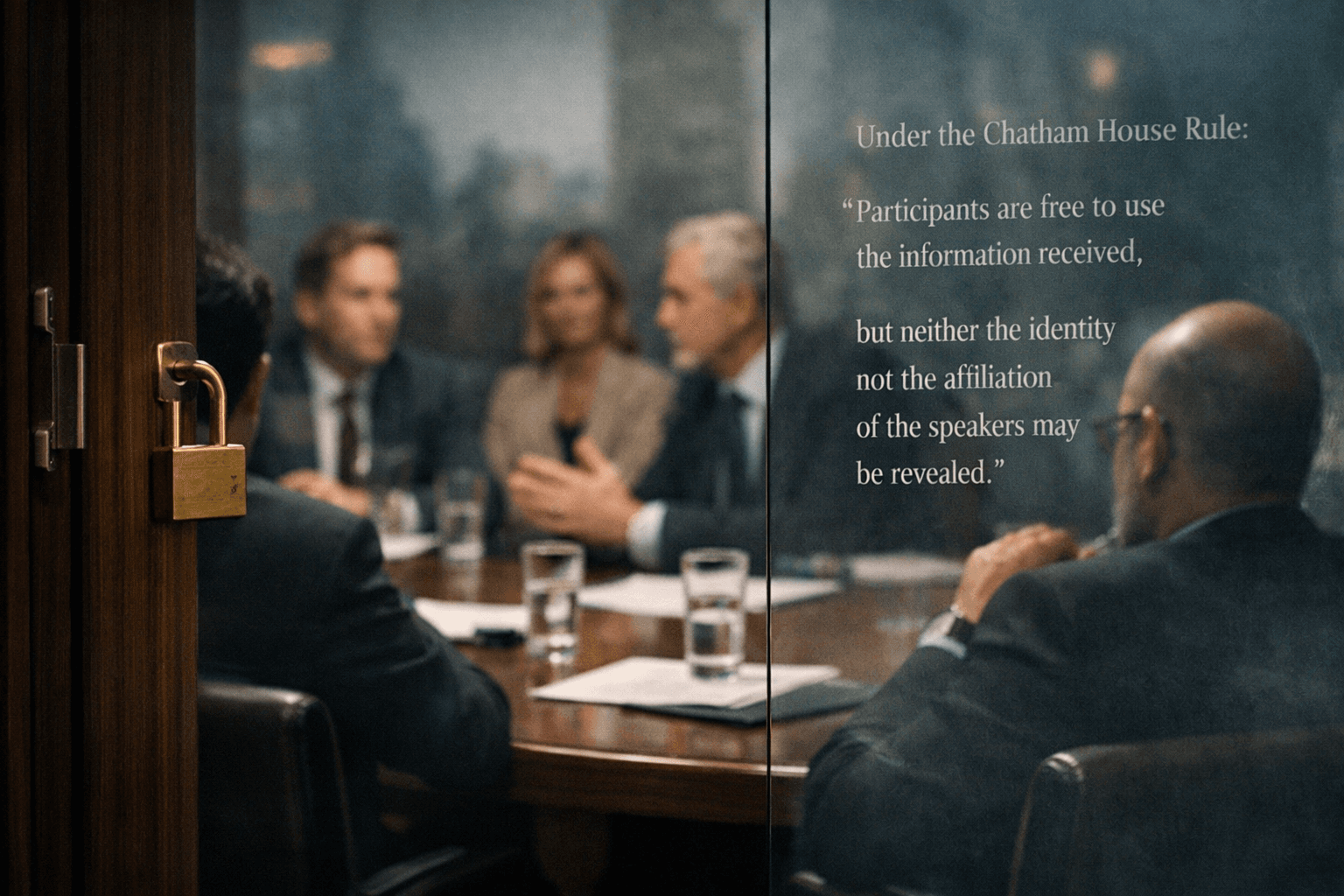 A focused closed-door strategic session with professional people